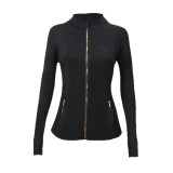 Original Define Stand Collar Jacket, Gold Fitness Yoga Wear, Long Sleeve Coat for Women, Slim Fit Top