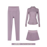 Original embroidered  stand-collar jacket and accordion skirt nine-point set, anti-exposure accordion skirt for yoga and fitness