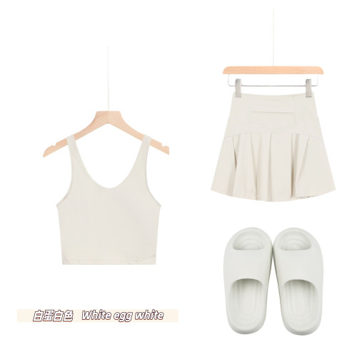 Original embroidered  thick-soled EVA sandals, U-shaped tank top, short skirt set, anti-exposure, women's summer wear