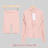 Original Embroidered  Hooded Jacket Set, Long Sleeve Slim Fit Women's Coat, Stretchy Sportswear
