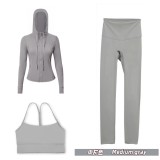 Original Embroidered  Hooded Jacket Y-shaped Nine-point Set Long-sleeved Women's Slim-fit Jacket Stretchy Sports Running Wear
