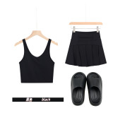 Original embroidered  thick-soled EVA sandals, U-shaped tank top, short skirt set, anti-exposure, women's summer wear