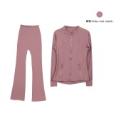 Original style bell-bottom pants and jacket set, long-sleeved women's slim-fit coat, elastic sports running yoga wear