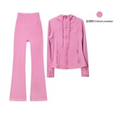Original Embroidered  Hooded Jacket Flared Pants Set Slim Fit Jacket Stretchy Sports Running Wear