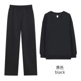 Original Embroidered  Long Round Neck Sweatshirt Air Layer Set Long Sleeve Top Solid Color Loose Set