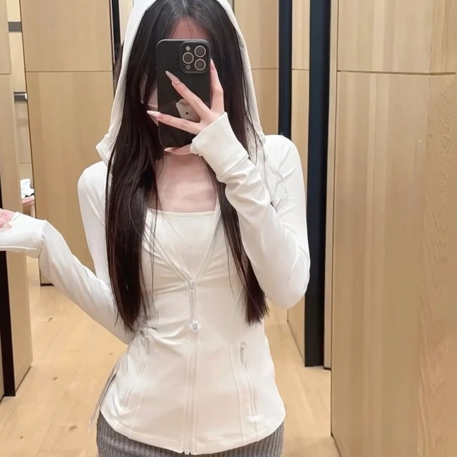 Original model Define women's sports hooded jacket yoga wear slim-fit waist-cinching coat