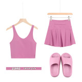 Original embroidered  thick-soled EVA sandals, U-shaped tank top, short skirt set, anti-exposure, women's summer wear
