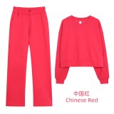 Original Embroidered  Short Round-Neck Sweatshirt Air Layer Set Long Sleeve Versatile High-Waisted Fitness Yoga Outfit