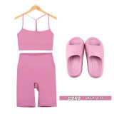 Original embroidered  thick-soled EVA sandals, Y-back tank top, backless shorts set for women, summer
