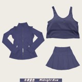 Original Embroidered  Jacket, Gold Short Skirt, U-shaped Bra with Chest Pads, Sports Fitness Nude Feel Three-piece Set