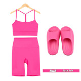 Original embroidered  thick-soled EVA sandals, Y-back tank top, backless shorts set for women, summer