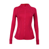 Original Define brand gold zipper yoga jacket with stand-up collar, long-sleeved fitness jacket, running sports coat