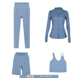 Original embroidered  stand-up collar jacket, three-quarter pants, nine-quarter pants, U-shaped tank top, four-piece slim-fit stretch suit