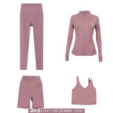 Original embroidered  stand-up collar jacket, three-quarter pants, nine-quarter pants, U-shaped tank top, four-piece slim-fit stretch suit