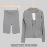 Original Embroidered  Hooded Jacket Set, Long Sleeve Slim Fit Women's Coat, Stretchy Sportswear