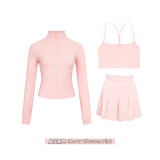 Original Embroidered  Short Jacket, Gold Y-Back Vest, Short Skirt Set, Yoga Sportswear, Full Zip Slim Fit