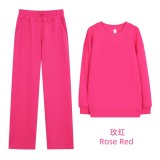 Original Embroidered  Long Round Neck Sweatshirt Air Layer Set Long Sleeve Top Solid Color Loose Set