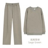 Original Embroidered  Long Round Neck Sweatshirt Air Layer Set Long Sleeve Top Solid Color Loose Set