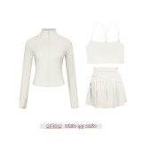 Original Embroidered  Short Jacket, Gold Y-Back Vest, Short Skirt Set, Yoga Sportswear, Full Zip Slim Fit