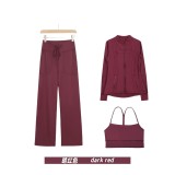 Original Embroidered  Straight Pants, Y-Back Vest, Stand-Up Collar Jacket Set, Barely-there Fitness Sports Bra with Beautiful Back Design