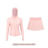 Original Embroidered  Accordion Skirt Hooded Short Jacket Set Anti-Exposure Yoga Slim Fit Stretchy