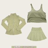 Original Embroidered  Jacket, Gold Short Skirt, U-shaped Bra with Chest Pads, Sports Fitness Nude Feel Three-piece Set