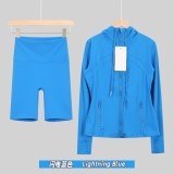 Original Embroidered  Hooded Jacket Set, Long Sleeve Slim Fit Women's Coat, Stretchy Sportswear