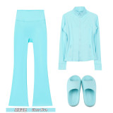 Original Embroidered  Thick-Soled EVA Sandals, Stand-Up Collar Jacket, Bell Sleeve, Women's Summer Slim-Fit Yoga Wear