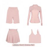 Original Embroidered  Stand Collar Jacket, Short Skirt, U-Shaped Tank Top, Five-Point Pants Four-Piece Slim Fit Stretch Yoga Set