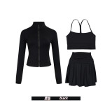 Original Embroidered  Short Jacket, Gold Y-Back Vest, Short Skirt Set, Yoga Sportswear, Full Zip Slim Fit