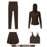 Original Embroidered  Hooded Jacket, Short Skirt, U-Back Tank Top, Cropped Pants Four-Piece Slim-Fit Outfit