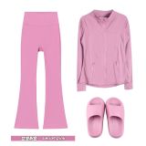 Original Embroidered  Thick-Soled EVA Sandals, Stand-Up Collar Jacket, Bell Sleeve, Women's Summer Slim-Fit Yoga Wear