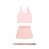 Original Embroidered  Accordion Skirt U-Neck Tank Top Set with Chest Pads, Anti-Exposure Accordion Skirt for Yoga
