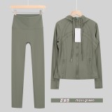 Original Embroidered  Cropped Pants and Jacket Set Slim Fit Cropped Pants Slim Fit Jacket Stretchy Sports Running Wear