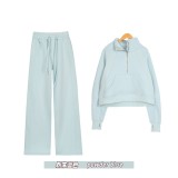 Original Embroidered  Stand Collar Half-Zip Sweatshirt Straight-Leg Suit Women's Slim-Fit Stretchy Sportswear