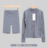 Original Embroidered  Hooded Jacket Set, Long Sleeve Slim Fit Women's Coat, Stretchy Sportswear