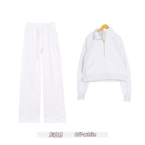 Original Embroidered  Stand Collar Half-Zip Sweatshirt Straight-Leg Suit Women's Slim-Fit Stretchy Sportswear