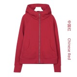 Original Embroidered  Slim-Fit Full-Zip Hooded Fleece Sweatshirt Casual Sports Slimming Jacket for Women