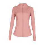 Original Define brand gold zipper yoga jacket with stand-up collar, long-sleeved fitness jacket, running sports coat