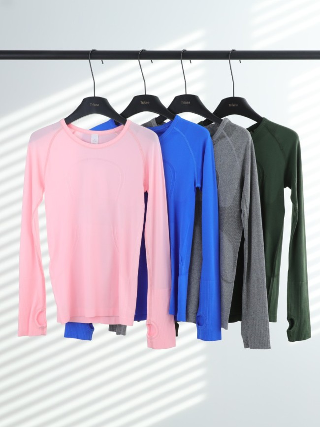 Original Embroidered 1.0 Long Sleeve High-Elastic Seamless Sports Fitness Comfortable Knit Top Yoga T-Shirt