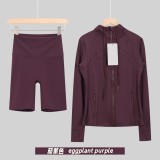 Original Embroidered  Hooded Jacket Set, Long Sleeve Slim Fit Women's Coat, Stretchy Sportswear