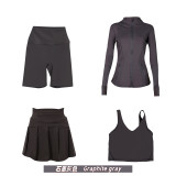 Original Embroidered  Stand Collar Jacket, Short Skirt, U-Shaped Tank Top, Five-Point Pants Four-Piece Slim Fit Stretch Yoga Set