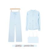 Original Embroidered  Straight Pants, Y-Back Vest, Stand-Up Collar Jacket Set, Barely-there Fitness Sports Bra with Beautiful Back Design