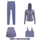 Original Embroidered  Hooded Jacket, Short Skirt, U-Back Tank Top, Cropped Pants Four-Piece Slim-Fit Outfit