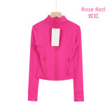 Original Embroidered  Stand Collar Short Jacket, Slim Fit Sports Yoga Wear, Slimming Elastic Sports Coat