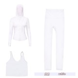 Original Embroidered  Hooded Jacket U-Shaped Nine-Point Set with Chest Pads, Top, Jacket, and Nine-Point Pants