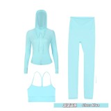 Original Embroidered  Hooded Jacket Y-shaped Nine-point Set Long-sleeved Women's Slim-fit Jacket Stretchy Sports Running Wear