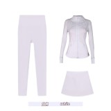 Original embroidered  stand-collar jacket and accordion skirt nine-point set, anti-exposure accordion skirt for yoga and fitness