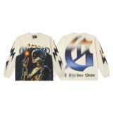 25ss high-quality GOD trendy high street vintage washed distressed printed zip-up hoodie loose long-sleeve T-shirt top