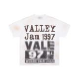 25ss Summer New High-Quality VAL Fashion High-Street Washed Vintage Street Style Direct Print Rhinestone Short-Sleeve Unisex T-Shirt